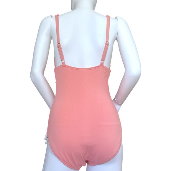 NWOT Michael Kors Women's Logo Ring Shirred Maillot One-Piece baby pink size 6 - Picture 4 of 6